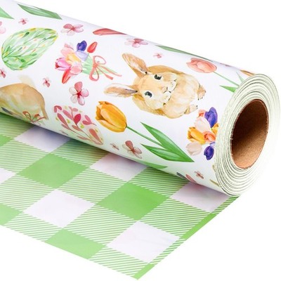 Easter Wrapping Paper Roll, Elegant Easter Bunny, Egg Floral, Plaid Design Sp...