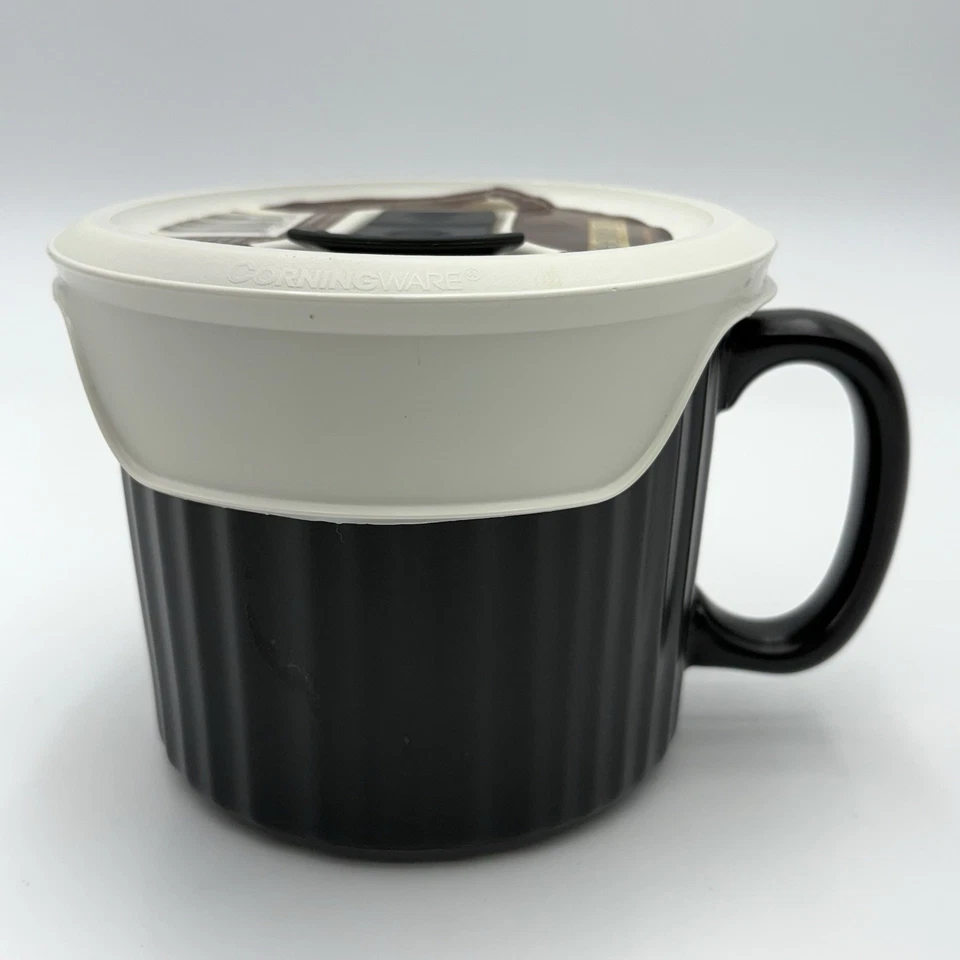 Corning Ware 20 унций кружка для еды черная керамика вентилируемая пластиковая крышка суп горячее какао - Изображение 4 из 4