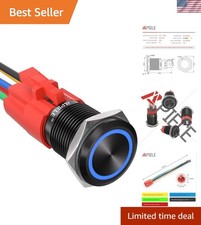 16mm Latching Push Button Switch 12V DC On Off Black Shell with LED Angel Eye...