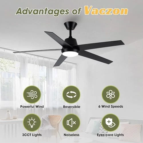 VACZON CEILING FANS LIGHTS REMOTE 52 INCH MODERN CEILING FAN QUIET - BLACK - Image 4 of 4