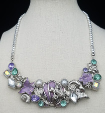 Disney Little Mermaid Ariel Rhinestones Faux Pearls Silver Tone Necklace 17 in