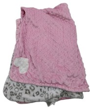 Okie Dokie Pink Grey Heart Leopard Animal Print Minky Dot Baby Blanket 30x40