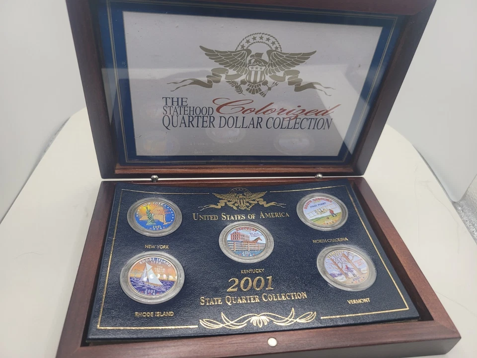 Set of Five 2001 Uncirculated Colorized Statehood Quarter Set in Case - Image 2 of 4