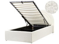 Bett Bouclé Creme Weiß Mit Bettkasten Lattenrost 90X200 Cm Rundes Kopfteil Anet