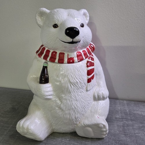 1994 Coca Cola Polar Bear Cookie Jar Ceramic Authorized Collection VTG