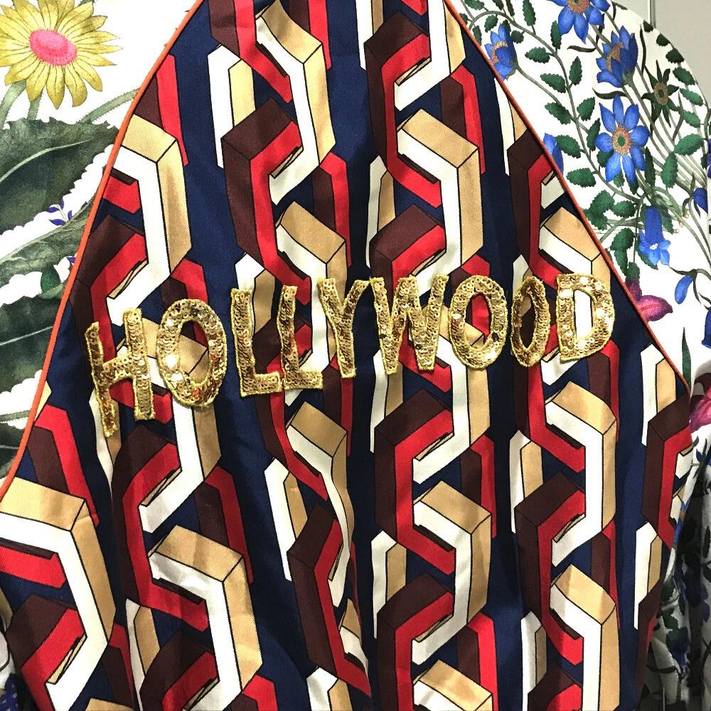 GUCCI 476247 Stampa Taiga Bomber Giacca Floreale Camicia Seta Paillettes Multicolore