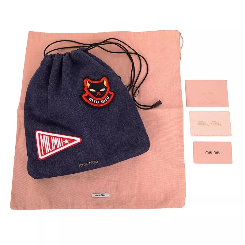 NEW $380 MIU MIU Blue Denim CAT & PENNANT LOGO PATCH