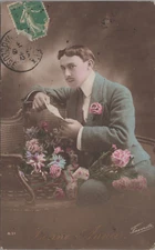 RPPC Gentleman Romantic Suit Roses Flowers Postcard UNP 12340.6