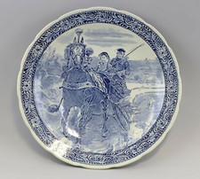 9145098 Grand Céramique Assiette Murale Royal Sphinx Boch Bleu Décor Calèche