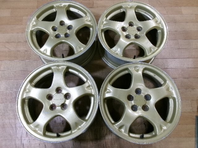ア*プ様 SUBARU IMPREZZA PCD100 4H 16×7JJ ＋5 SUBARU IMPREZA WRX Sti GC8 WHEELS RIMS GOLDEN 16INCH x 7JJ +