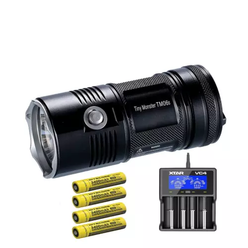 Nitecore TM06S Flashlight -4000 Lumens & 4x NL1834 Batteries & XTAR VC4 Charger