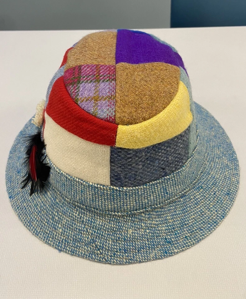 Sombrero Hanna Hats Pork Pie Ajustado Para Hombres Pequeño Azul Retazos Tweed Hecho en Irlanda Foto 4 de 4