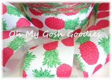 2 1/4 DESIGNER PINEAPPLE RASPBERRY GROSGRAIN RIBBON TROPICAL 4 HAIRBOW BOW