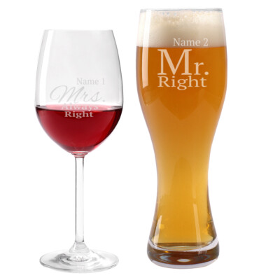 Leonardo Weizenglas & Weinglas Mr. & Mrs. Always Right mit Name z. Hochzeit