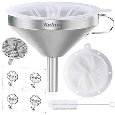 5'' Stainless Steel Kitchen Funnel with 200 Mesh Food Filter for Filling Bottles