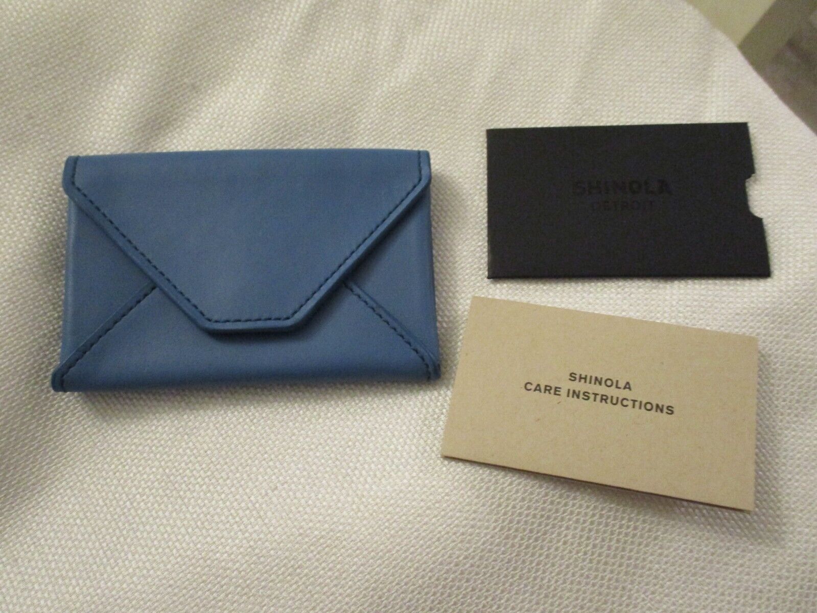 Shinola Detroit blue smooth ID genuine Leather  snap wallet usa 3x4.25" envelope