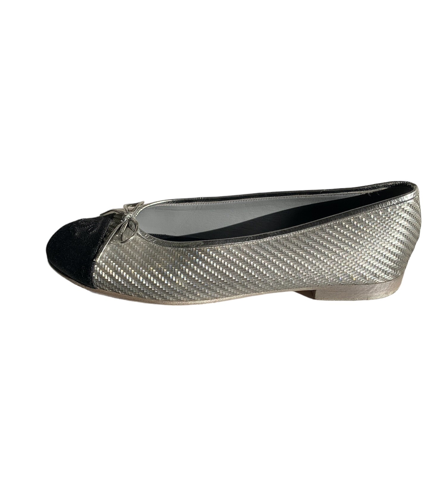 Chanel Flats 40 Silver Metallic