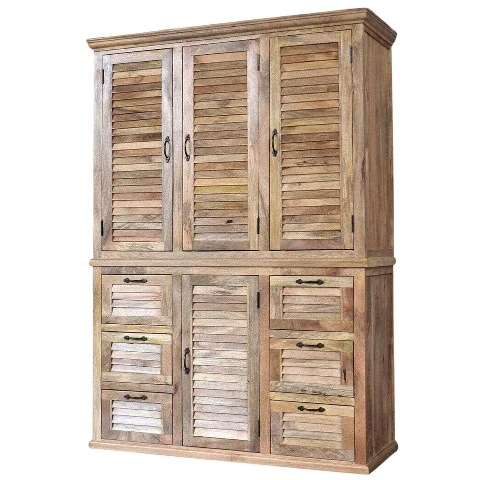 Kleiderschrank MAREDA massiv Mangoholz Lamellenschrank Landhaus Antik Design