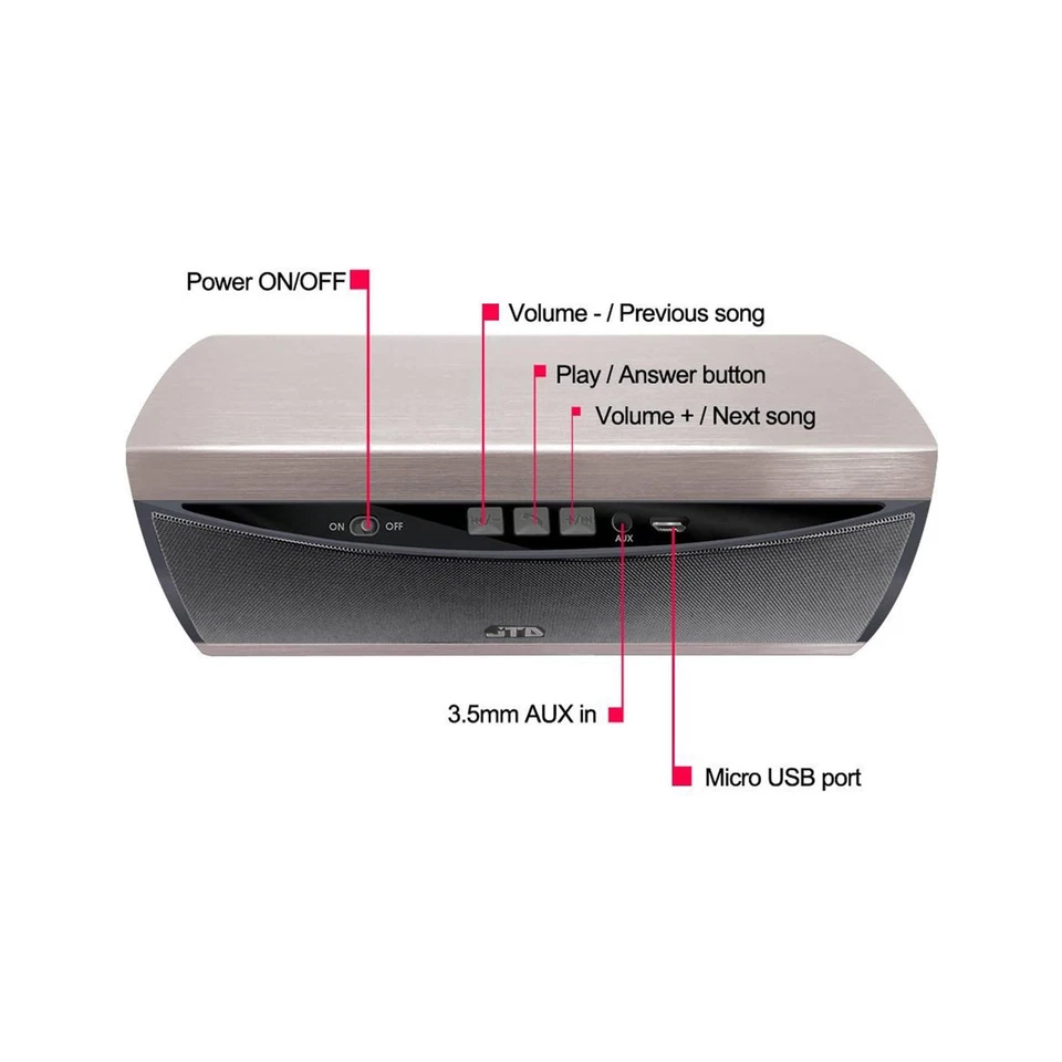 Altavoz portátil inalámbrico Bluetooth JTD 3D sonido estéreo envolvente carcasa metálica Foto 2 de 4