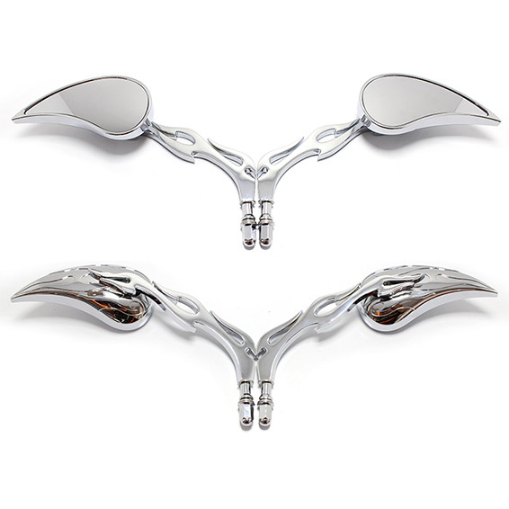 Chrome Motorcycle Teardrop Flame Rearview Side Mirrors For Harley