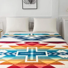 EXTRA LARGE ALPACA WOOL BLANKET SOFT & WARM REVERSIBLE SOUTHWEST CROSS PATTERN