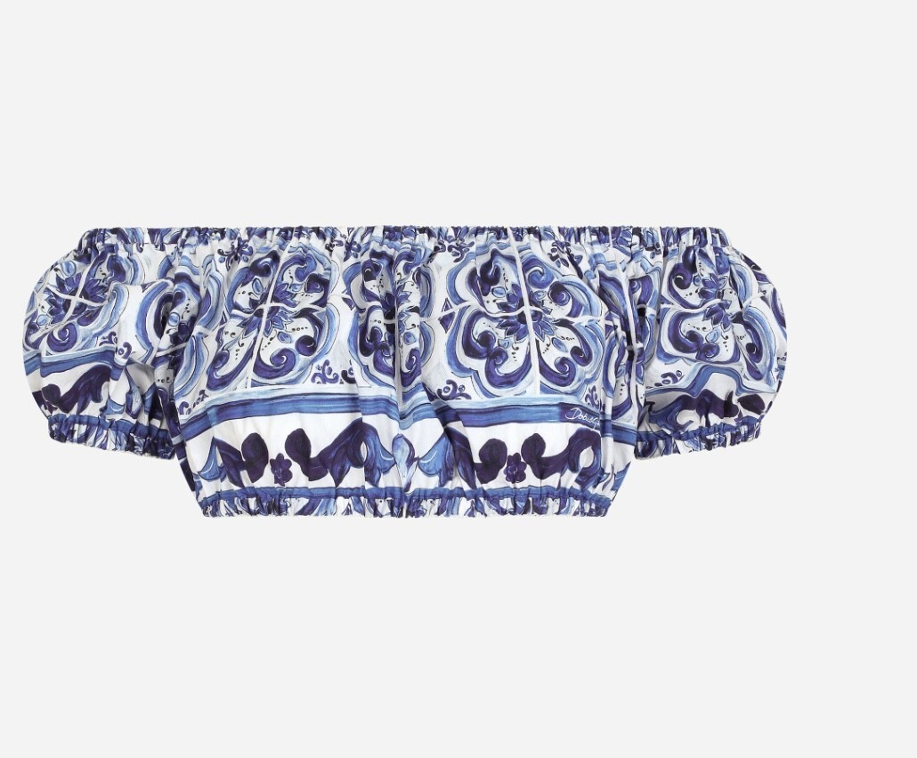 DOLCE & GABBANA Majolica-print poplin crop top in white and