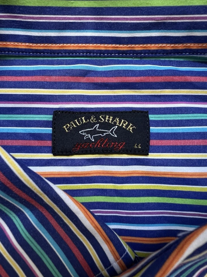 PAUL & SHARK Men's Cotton Multicolored Striped Shirt Size 44 - Image 4 of 4