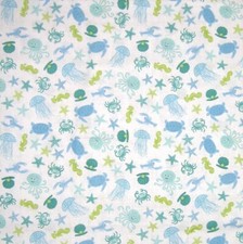 Nautical Fabric - Merryn Blue Green Octopus Seahorse Crab - Makower UK YARD