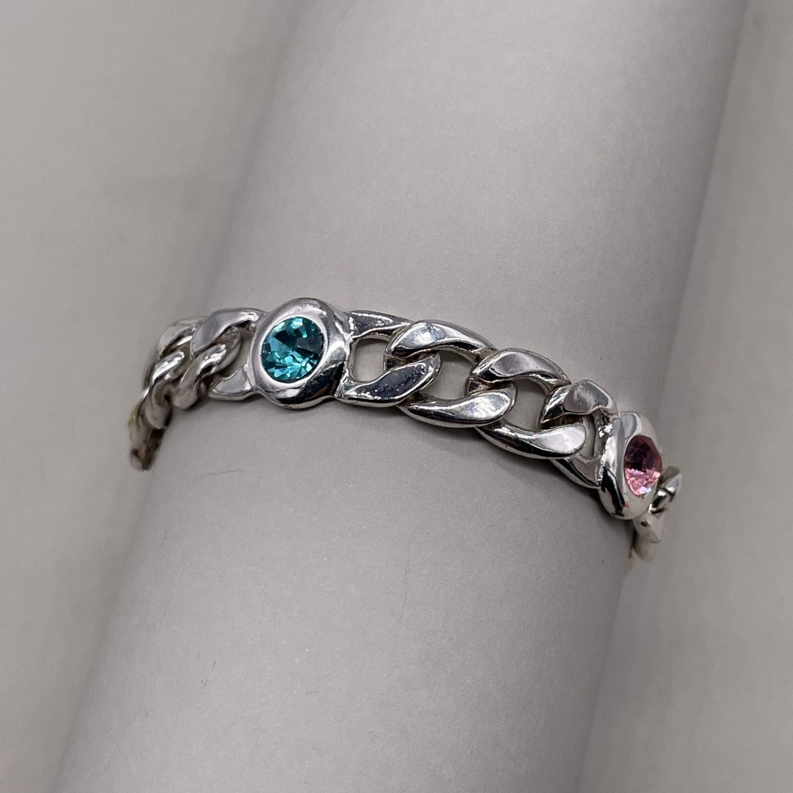 Multicolor Rhinestone Link Chain Bangle Bracelet … - image 3