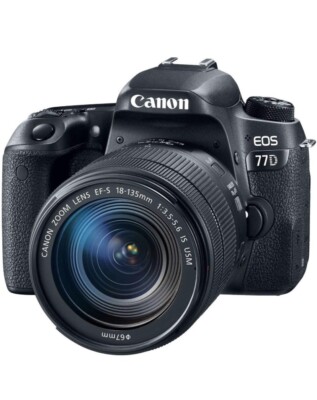 CANON EOS 77D 24.2MP Digital SLR Camera - Black w/EF-S 18-135mm Lens - CERTIFIED