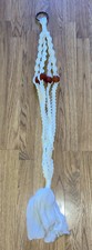 VTG LARGE 42  WHITE BRAIDED WOODEN BEAD BEADED MACRAME PLANT HOLDER HANGER