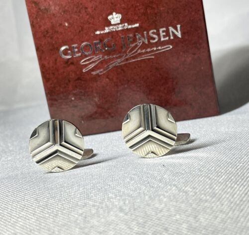 Auth Georg Jensen Line × oval Cufflinks #60B Sterling Silver SV925 Vintage + Box - 第 1/17 張圖片
