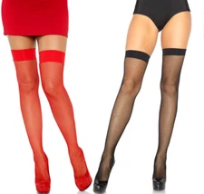 Stockings Fishnet Nylon Thigh High Band Tops Leg Avenue 9011 Red Black