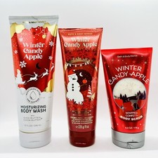 NEW SET 3 PCS BATH  BODY WORKS WINTER CANDY APPLE BODY WASH, CREAM  SCRUB