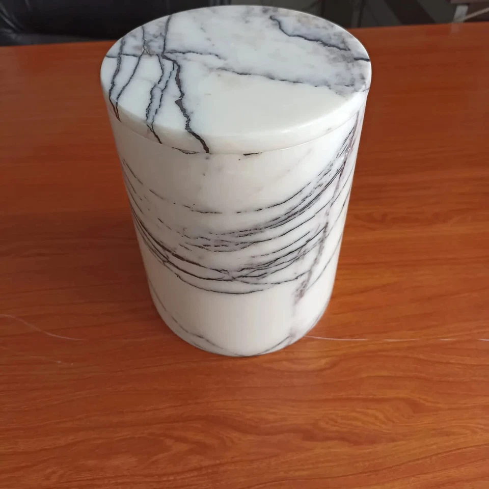 Handmade Marble Cylindrical Storage Container | Elegant Kitchen & Home Décor | - Image 4 of 4