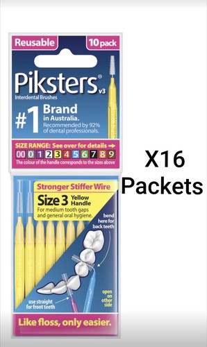 Piksters 160 PACK Interdental Brushes Size 3 CHEAPEST ONLINE (10x16 Packets) - Picture 2 of 9
