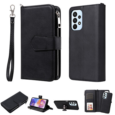 For Samsung Galaxy A23 5G Removable Leather Wallet with Zipper Magnet Card Case