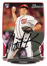 Nathan Karns autographed Baseball Card (Nationals) 2013 Bowman Rookie #3