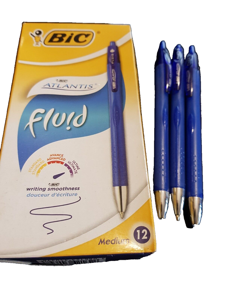 Bic Atlantis BALLPOINT Pens Retractable Refillable Easy Glide Medium BLUE x 
