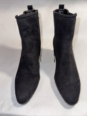 Anne Klein Boots Womens sz Ankle Booties Black Fabric Wedge Side Zip 