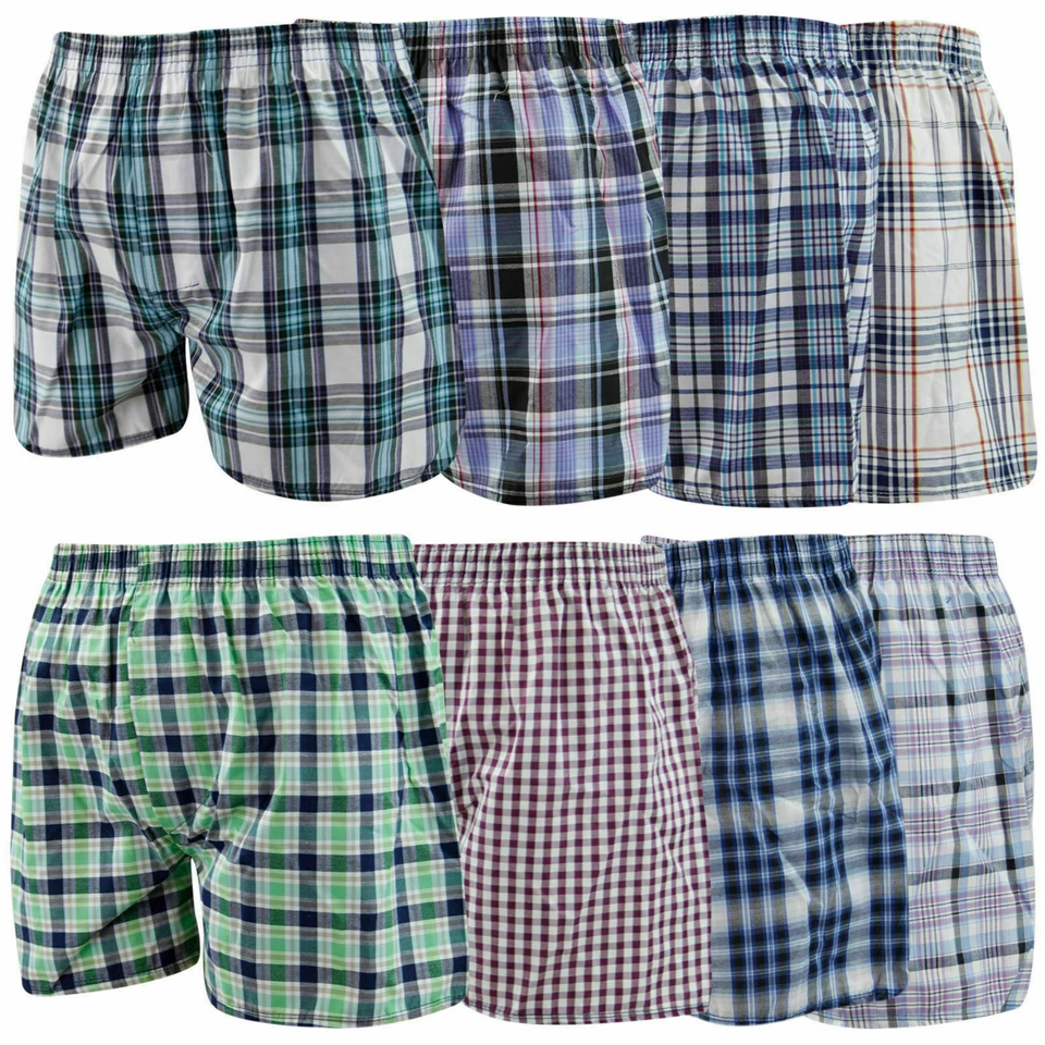 1-12Pack Premium 100%Cotton Mens Woven Boxer Shorts Button Fly Underwear S-6XL