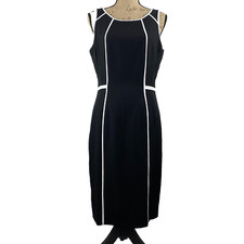 WHBM Sleeveless Dark Contrast Sheath Dress Size 8 Black / White Piping NWT $150