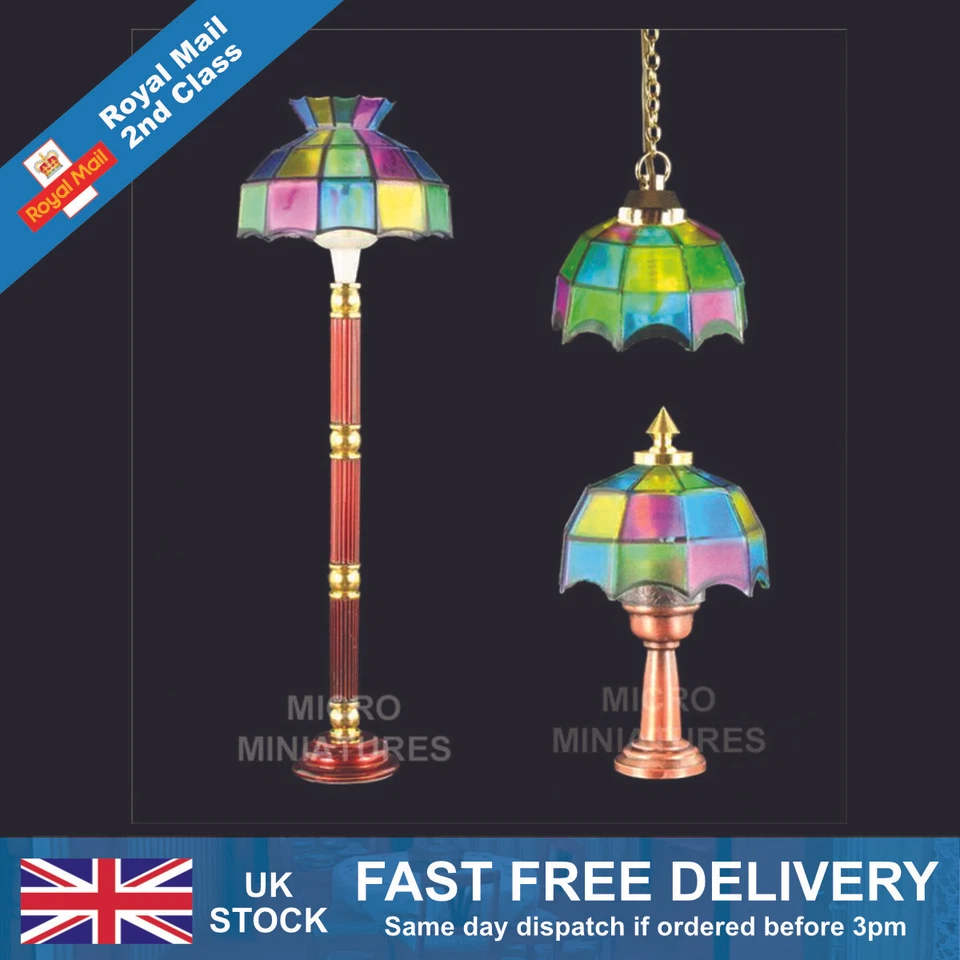 MICROMINIATURES Tiffany Puppenstube Tisch - Boden- & Deckenbeleuchtung Set Maßstab 1/12 12 Volt (015