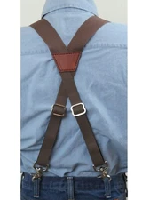 Heavy Duty Brown Nylon X-Back Suspenders Scissor Trigger Snaps USA MADE
