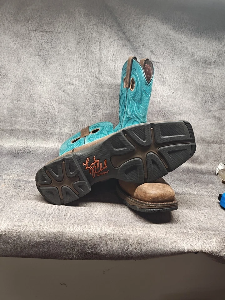 Durango Women’s 10M Brown & Turquoise Lady Rebel Western Cowgirl Boots #DWRD022 - Image 4 of 4