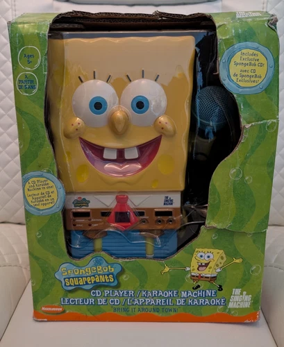 RARE NEW IN OPEN BOX SpongeBob CD Player Karaoke Machine 2003 TESTED! SEE DESC.