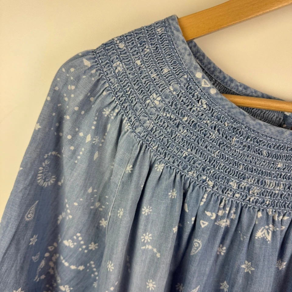 Blusa Sonoma Cambray Floral Estampado Paisley Talla 3X Azul Campesino Cabaña Foto 2 de 4