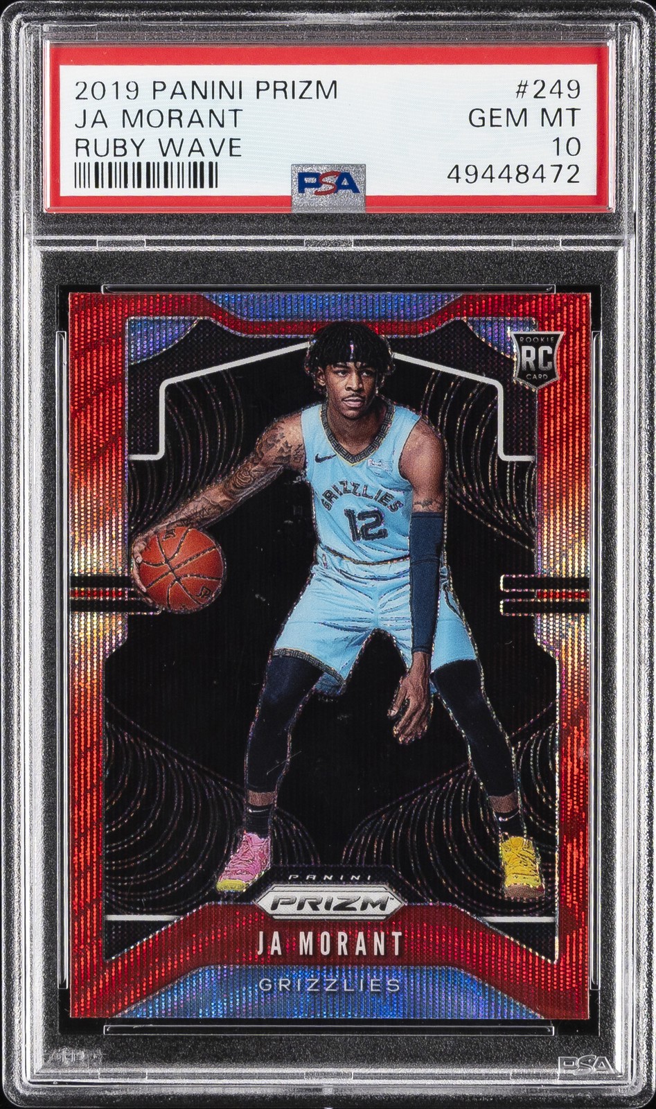 2019 PANINI PRIZM RUBY WAVE #249 JA MORANT PSA 10
