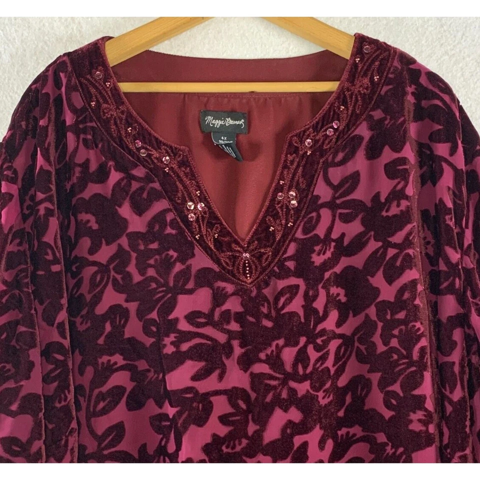 Top túnica Maggie Barnes mujer terciopelo agotado 4X púrpura adornado evento vacaciones Foto 2 de 4
