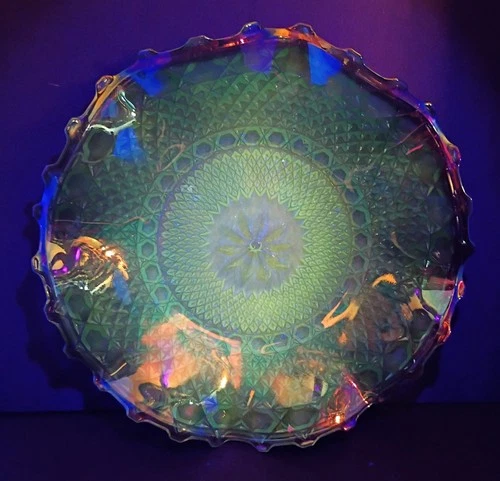 Light Blue Indiana Glass Carnival  Diamond / Starburst BOWL 10.5" Dia 1.75" Tall